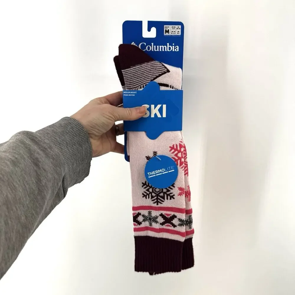 Columbia Women's Thermolite Snowflake Ski Socks Pink Unisex Size Medium
